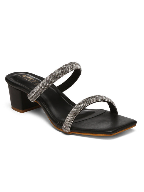 GNIST Black Embellished Party Block Heel